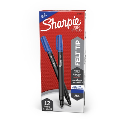 Sharpie Fine Point Pen - Fine Pen Point - Blue Ink - Silver Barrel - 1 Dozen