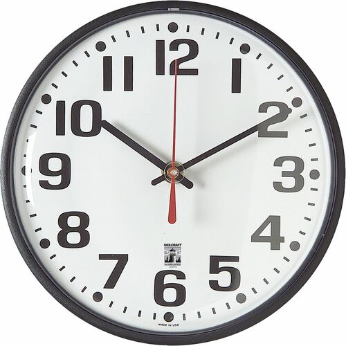 SKILCRAFT Black Body SelfSet Wall Clock - Analog - Quartz - White Main Dial - Black/Plastic Case