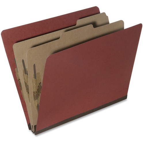 SKILCRAFT Pressboard Classification Folder - 8 1/2" x 11" - 2" Expansion - Prong Fastener - 1" Fastener Capacity for Folder - 2 Divider(s) - Pressboard, Tyvek - Earth Red - 30% Recycled - 10 / Box