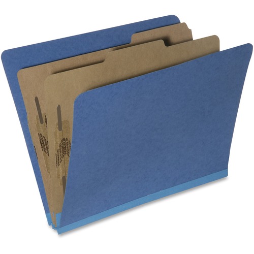 SKILCRAFT Pressboard Classification Folder - 8 1/2" x 11" - 2" Expansion - Prong Fastener - 1" Fastener Capacity for Folder - 2 Divider(s) - Pressboard, Tyvek, Metal - Dark Blue - 30% Recycled - 10 / Box