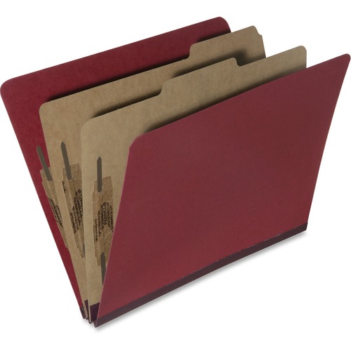SKILCRAFT Pressboard Classification Folder - 8 1/2" x 11" - 2" Expansion - Prong Fastener - 1" Fastener Capacity for Folder - 2 Divider(s) - Pressboard, Tyvek, Metal - Dark Red - 30% Recycled - 10 / Box