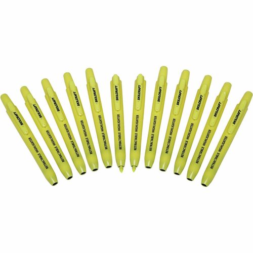 SKILCRAFT Retractable Highlighter - Medium, Fine Marker Point - Chisel Marker Point Style - Retractable - Yellow - 1 Dozen
