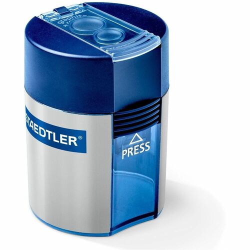 Staedtler Manual Pencil Sharpener, Double-Hole Tub, Clear Plastic Receptacle, Die-Cast Zinc Insert, Hinged Locking Lid, Fits up to 10.2mm