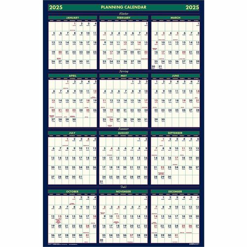 House of Doolittle Nonlaminated Reversible Planner - Julian Dates - Yearly - 1 Year - July 2024 to June 2025 - 24" x 37" Sheet Size - 1.50" x 1" Block - 1 Each