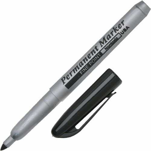 SKILCRAFT Fine Point Permanent Marker - Fine Marker Point - Black - Gray Barrel - 1 Dozen