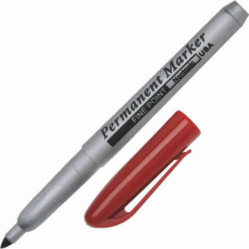 SKILCRAFT Fine Point Permanent Marker - Fine Marker Point - Red - Gray Barrel - 1 Dozen