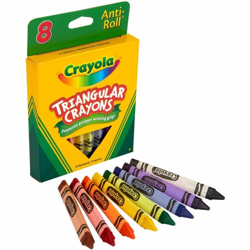 Crayola Crayons, Triangular Anti-Roll Design, Non-Toxic, Assorted Colors, Reusable Tray, 8/PK
