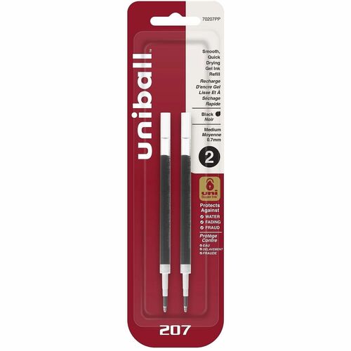 Uniball 207 Gel Pen Refill, 0.7 mm Medium Point, Black Gel Ink, Super Ink, 2/PK