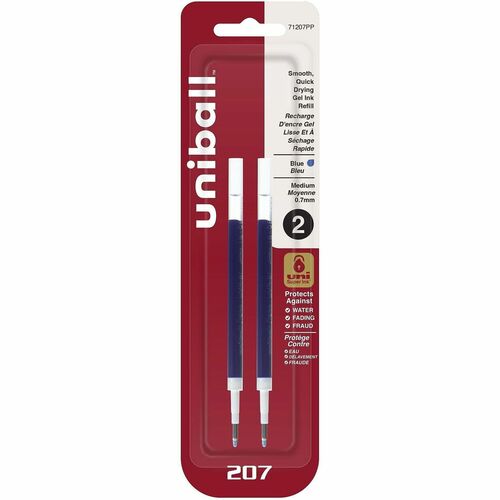 Uni-ball 207 Gel Pen Refill, 0.7 mm Medium Point, Blue Gel Ink, Super Ink, 2/PK