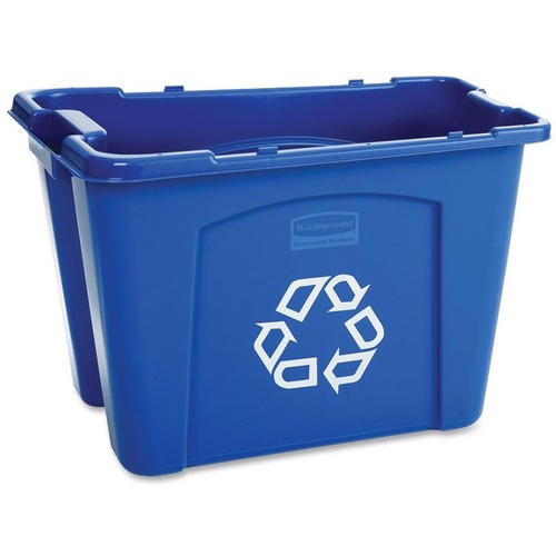 Rubbermaid Commercial Recycling Container, 14 Gal, 16" x 21" x 14.8", Blue Polyethylene, Stackable, Nestable Handles