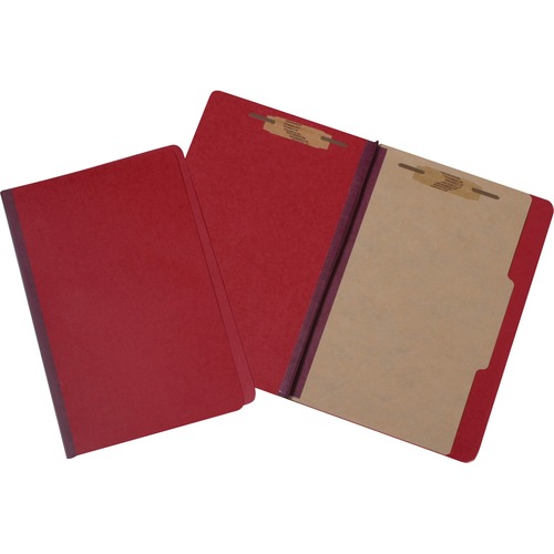 SKILCRAFT Pressboard Classification Folder - 8 1/2" x 14" - 2" Fastener Capacity for Folder, 1" Fastener Capacity for Divider - 1 Divider(s) - Pressboard, Tyvek - Dark Red - 30% Recycled - 10 / Box