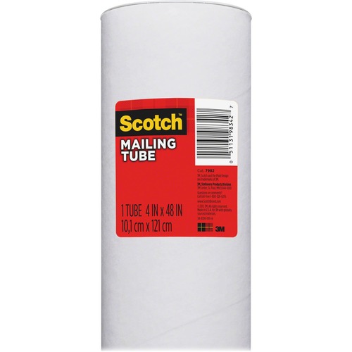 3M Mailing Tube, 4" x 48", Removable End Caps, White, 70% Recycled, 12/CT
