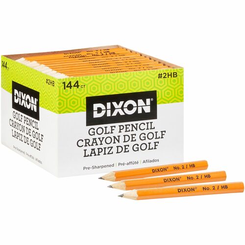 Dixon Wood Golf Pencils, #2 Pre-Sharpened, 3.5" Length, Yellow, Non-Toxic, 144/Box