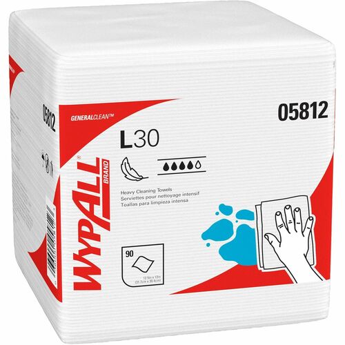 Wypall Cleaning Wipe, GeneralClean L30, Heavy-Duty, 12.5" x 12", White, 90/PK