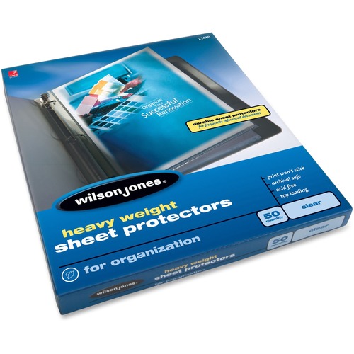 Wilson Jones Heavyweight Top-Loading Sheet Protectors - 3.3 mil Thickness - For Letter 8 1/2" x 11" Sheet - Ring Binder - Rectangular - Clear - Polypropylene - 50 / Box