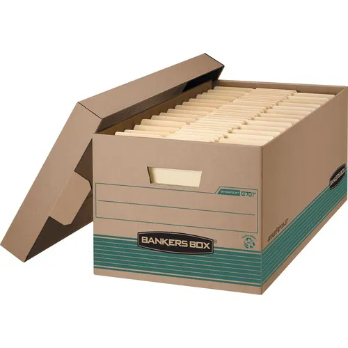 Bankers Box Storage Case, Stor/File, Letter/Legal, 15" W x 24" D x 10" H, Recycled Kraft/Green, Locking Lift-Off Lid, 12/CT