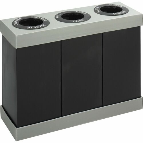 Safco At-Your-Disposal 3-bin Recycling Center - 28 gal Capacity - Rectangular - 33" Height x 46" Width x 16" Depth - Corrugated Plastic - Black - 1 Each