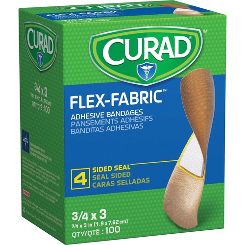 Curad Adhesive Bandages, Comfort Cloth, 0.75" x 3", Woven, Tan, Sterile, Latex-Free, Nonadherent Pad, 100/Box