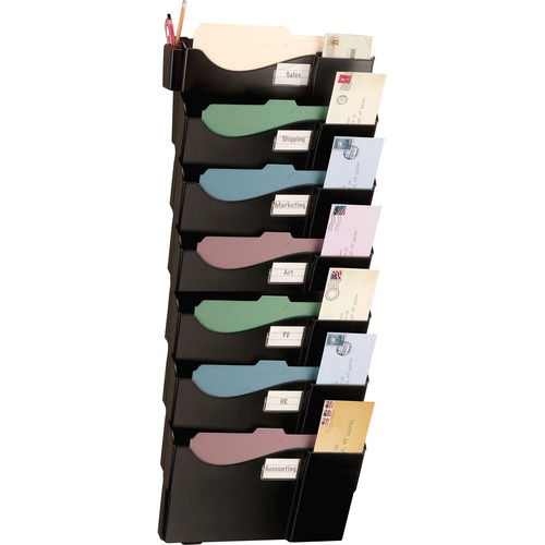 Officemate Grande Central Wall Filing System - 7 Pocket(s) - 38.25" Height x 16.62" Width x 4.75" Depth - Black - 1 Pack
