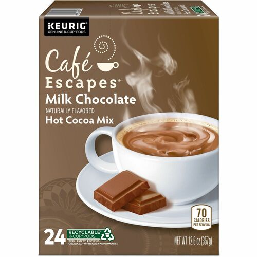 Cafe Escapes, K-Cup Pods, Milk Chocolate Hot Cocoa, Recyclable, Single-Serve, for Keurig Brewers, 24/PK
