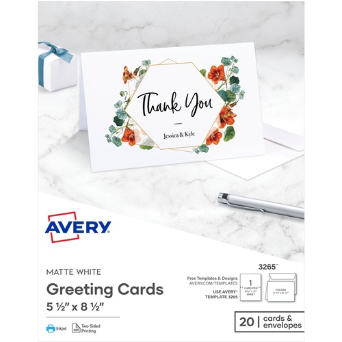 Avery Half-Fold Greeting Cards, 5-1/2" x 8-1/2", Matte Heavyweight Cardstock, Inkjet Printable, White, 20/Box
