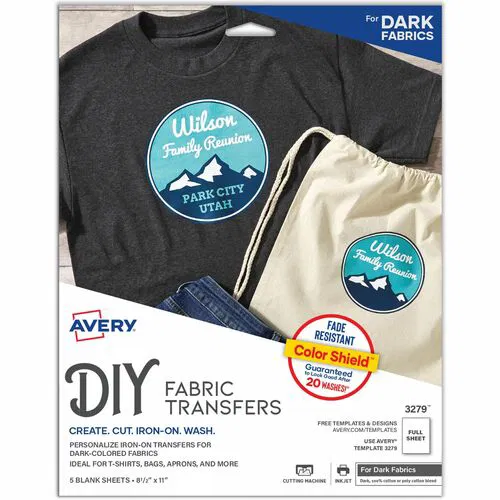 Avery, Iron-On Transfer Paper, for Dark Fabrics, Letter 8.5" x 11", Matte, Inkjet, Heat-Seal Backing, 5/PK