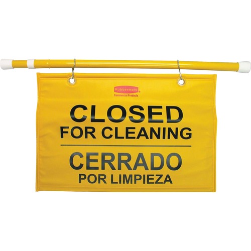 Rubbermaid Commercial Safety Sign, Multilingual English/French/Spanish, Closed for Cleaning, Fits Doorways up to 50" Wide