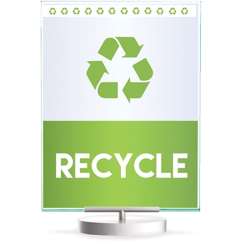 Deflecto Superior Image Sign Holder, Swivel Double-Sided, Supports 8.5" x 11" Vertical, Silver Base, Clear Panels (Green Tint)