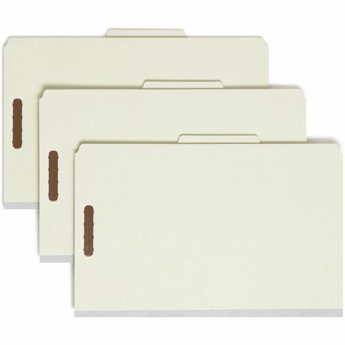 Smead 2/5 Tab Cut Legal Recycled Classification Folder - 8 1/2" x 14" - 2" Expansion - 4 x 2K Fastener(s) - 1" Fastener Capacity, 2" Fastener Capacity - Top Tab Location - Right of Center Tab Position - 1 Divider(s) - 25 pt. - Pressboard - Gray, Green - H