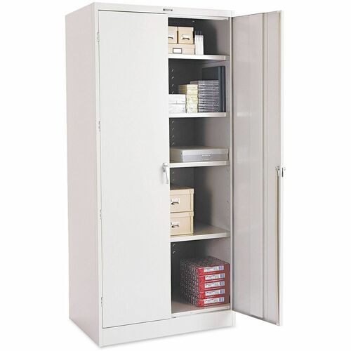 Tennsco Storage Cabinet, Unassembled, 36" W x 24" D x 78" H, 5 Shelves (4 Adjustable), Steel, Light Gray, Three-Point Lock