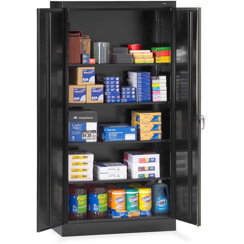 Tennsco Standard Storage Cabinet, 36" W x 18" D x 72" H, 5 Shelves (4 Adjustable), Dual Locking Doors, Black Steel