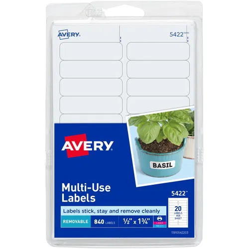 Avery Multipurpose Labels, 1-3/4" W x 1/2" H, Removable Adhesive, Laser/Inkjet Printable, White Paper, 840 Labels (42 Sheets)
