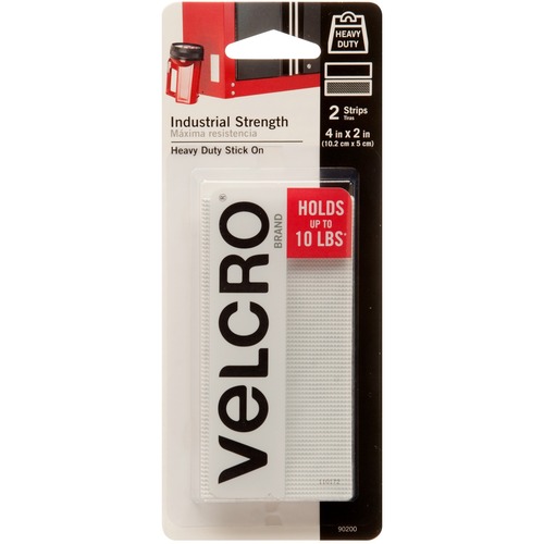 Velcro Hook and Loop Fastener, 2" W x 4" L, Heavy-Duty Self-Adhesive, Water-Resistant, White, 2/CT