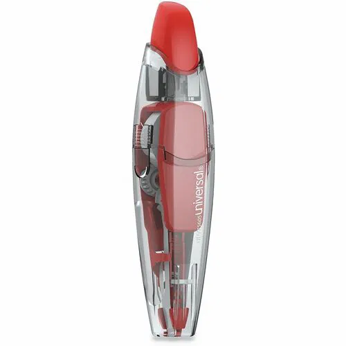 Universal Correction Tape, Pen-Style Retractable Dispenser, 0.2" x 19.67 ft White Tape, Clear/Red, Non-Refillable, 4/PK