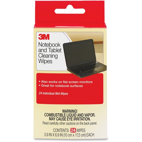 3M Notebook Screen Cleaning Wipes, Pre-Moistened, Non-Abrasive, Non-Streaking, 4" x 7", 24/PK