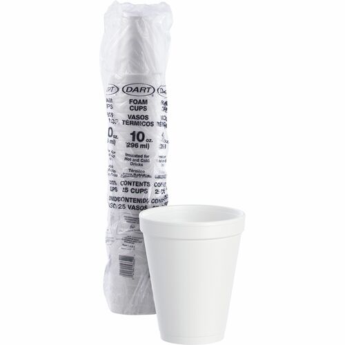 Dart J Cup 10 oz Insulated Foam Cups - 10 fl oz - Round - White - Styrofoam - Coffee, Cappuccino, Hot Chocolate, Tea, Hot Cider, Juice, Smoothie, Soda, Soft Drink, Water - 25 / Bag