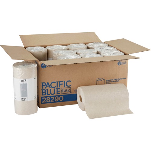 Pacific Blue Basic Paper Towel, Jumbo Roll, 11" x 8.8", 2-Ply, 250 Sheets/Roll, Brown, 40% Post-Consumer Recycled, 12/CT