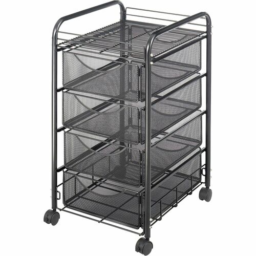 Safco Onyx Double Mesh Mobile File Cart - 2 Shelf - 4 Drawer - 4 Casters - 1.50" Caster Size - 15.75" Width x 17" Depth x 27" Height - Black Steel Frame - Black - 1 Each