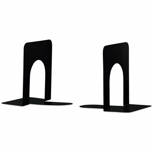 Universal Bookend - 5" Height x 4.75" Width x 5.25" Depth - Non-skid Base, Rounded Corner - Enamel - Black - Steel, Metal - 1 Pair