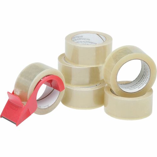 SKILCRAFT 7510-01-579-6873 Packaging Tape with Dispenser - 55 yd Length x 2" Width - Polypropylene - 3.10 mil - Acrylic Backing - Dispenser Included - 6 / Pack - Clear