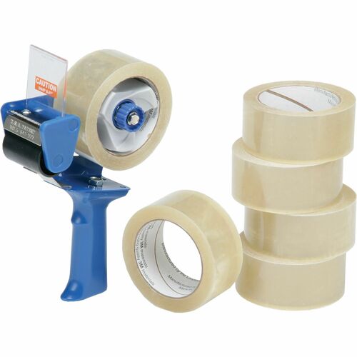 SKILCRAFT 7510-01-579-6872 Packaging Tape with Dispenser - 55 yd Length x 2" Width - Polypropylene - 3.10 mil - Acrylic Backing - Dispenser Included - Pistol Grip Dispenser - 6 / Pack - Clear