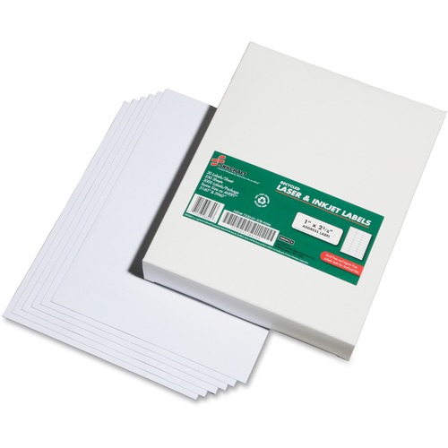 SKILCRAFT 7530-01-578-9290 Address Label - 1" x 2 5/8" Length - Rectangle - Laser, Inkjet - White - 30 / Sheet - 3000 / Box - Chlorine-free, Lignin-free, Self-adhesive
