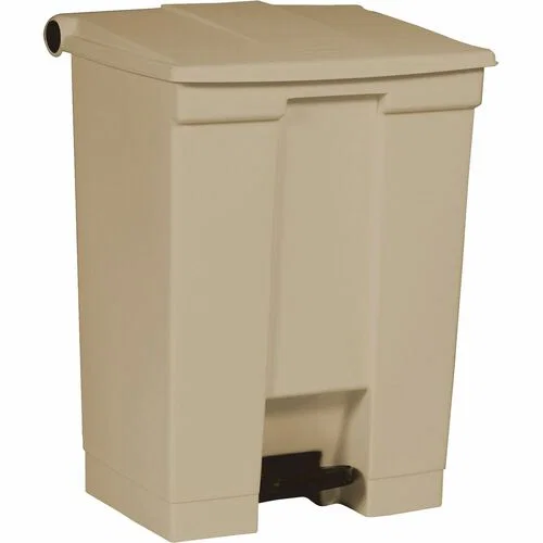 Rubbermaid Commercial Waste Container, Step-On, Mobile, 18 Gal, Beige Plastic, Overlapping Lid, Puncture-Resistant, Fire-Safe