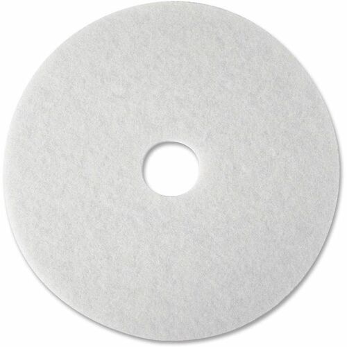 3M White Super Polish Pads - Round - 12" Diameter - Polishing, Floor, Buffing, Scrubbing - Wood Floor - 175 rpm to 600 rpm Speed Supported - Textured, Adhesive, Durable, Scuff Mark Remover, Heel Mark Remover - Polyester Fiber - White - 5 / Carton