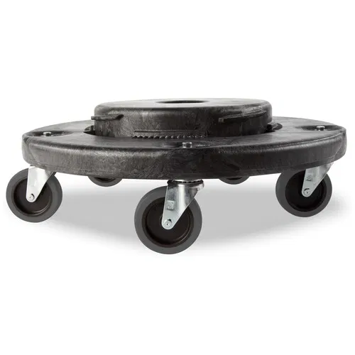 Rubbermaid Commercial Brute Dolly, Quiet, 350 lb Capacity, 18.3" Dia x 6.6" H, Black Plastic, Non-Marking Red Casters