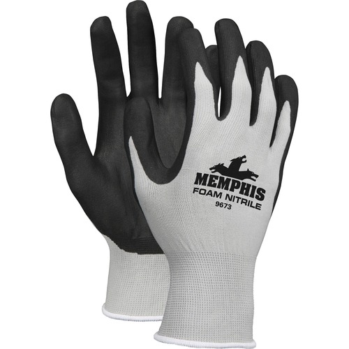 Memphis Work Gloves, Large, Nitrile-Coated Knit, Gray/Black, Nitrile-Dipped Palms, Cut Resistant, Knit Wrist