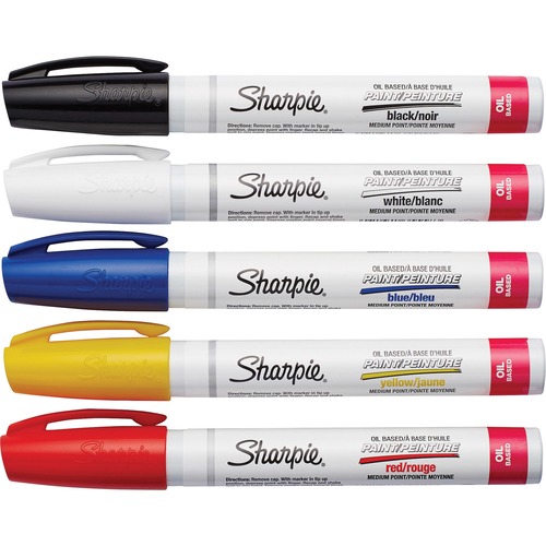Sharpie Oil-Based Paint Marker, Medium Point, Assorted, Xylene-Free, Quick-Drying, 5/PK