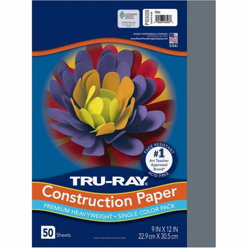 Tru-Ray Construction Paper, 12" x 9", Heavyweight Sulphite, Slate Gray, Acid-Free, 50/PK