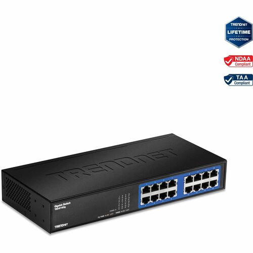 TRENDnet 6-Port Unmanaged Gigabit GREENnet Desktop Metal Switch, Ethernet-Network Switch, 16 x 10-100-1000 RJ-45 Ports, 32 Gbps Forwarding Capacity, Lifetime Protection, Black, TEG-S16DG - 16-Port Gigabit GREENnet Metal Desktop Switch