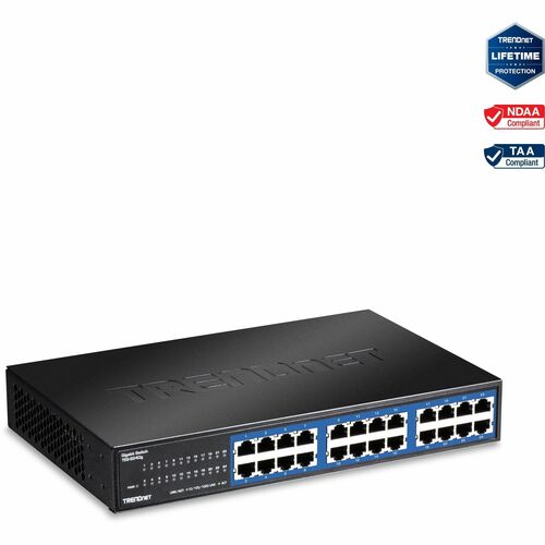 TRENDnet 24-Port Unmanaged Gigabit GREENnet Desktop Switch, Ethernet Network Switch, 24 x 10-100-1000 Gigabit Ethernet RJ-45 Ports, 48Gbps Switching Capacity, Lifetime Protection, Black, TEG-S24DG - 24-port Gigabit GREENnet Switch(Metal Desktop) w/ intern